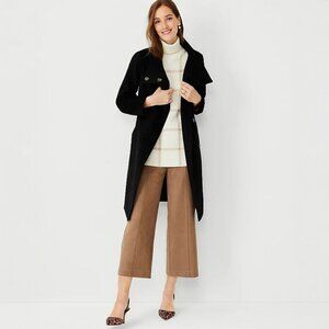 Ann Taylor Petite Black Wool-Blend High-Collar Long Coat
